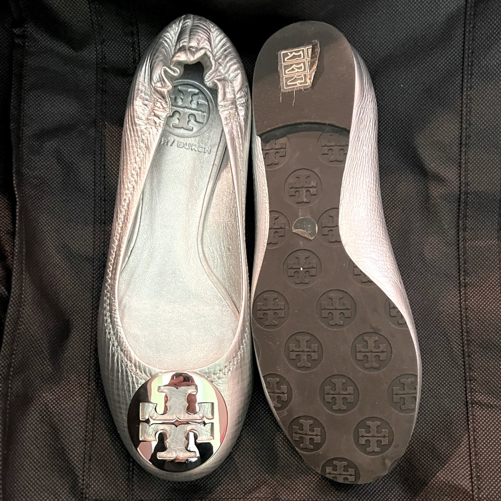 Tory Burch silver ballerina flats